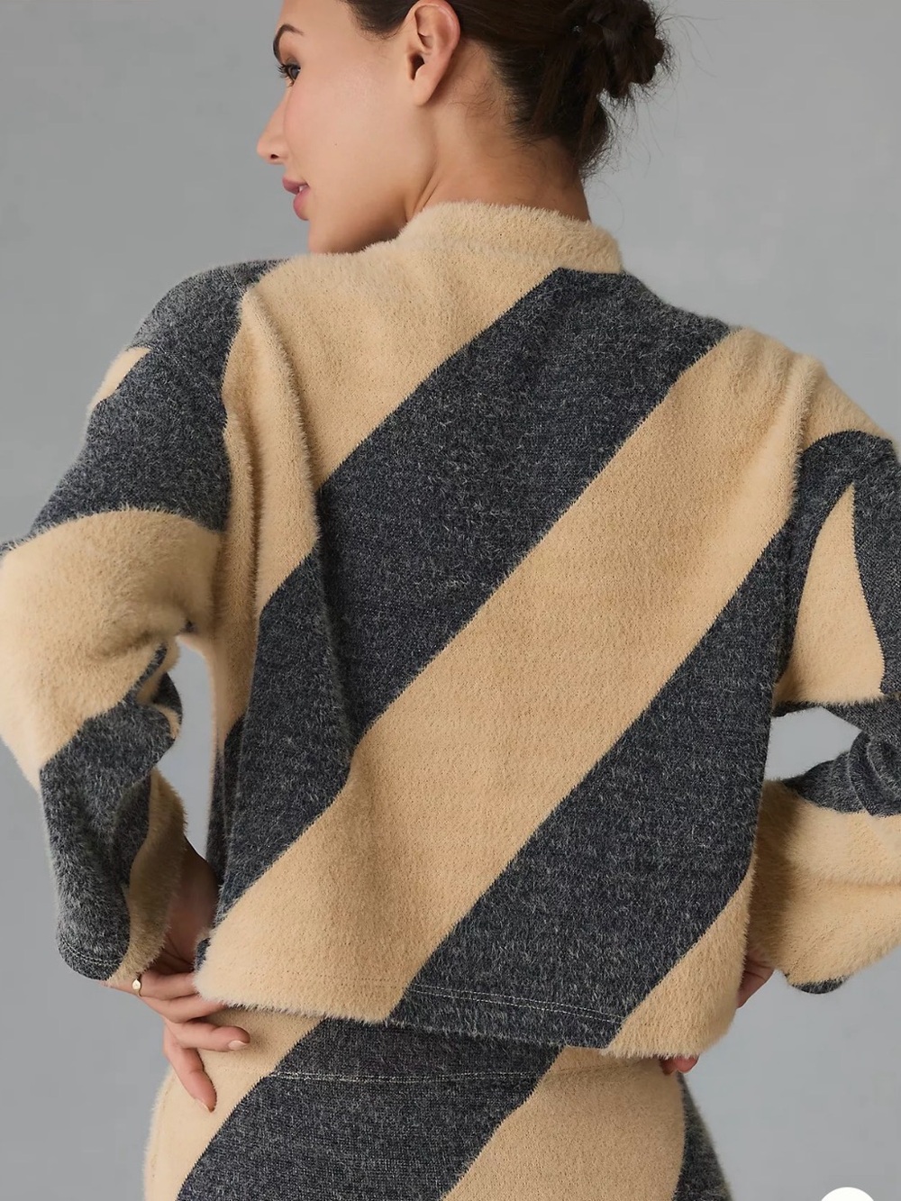Maeve Anthropologie Striped Mock Neck Cozy Sweater - Cream & Charcoal Size Large - Picture 3 of 12